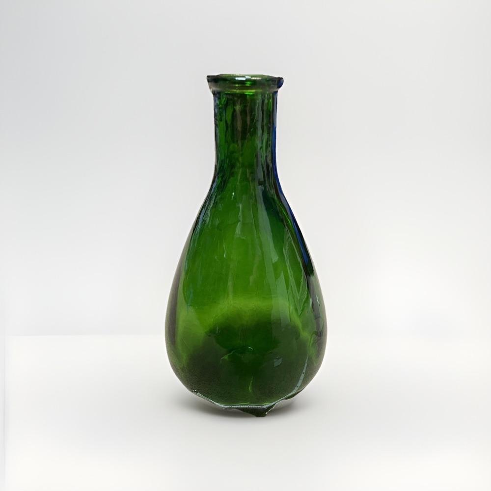 596 RL Bottle Liquor Decanter Glass Genie Green Bottle‎ Vase Vtg Retro 1950s